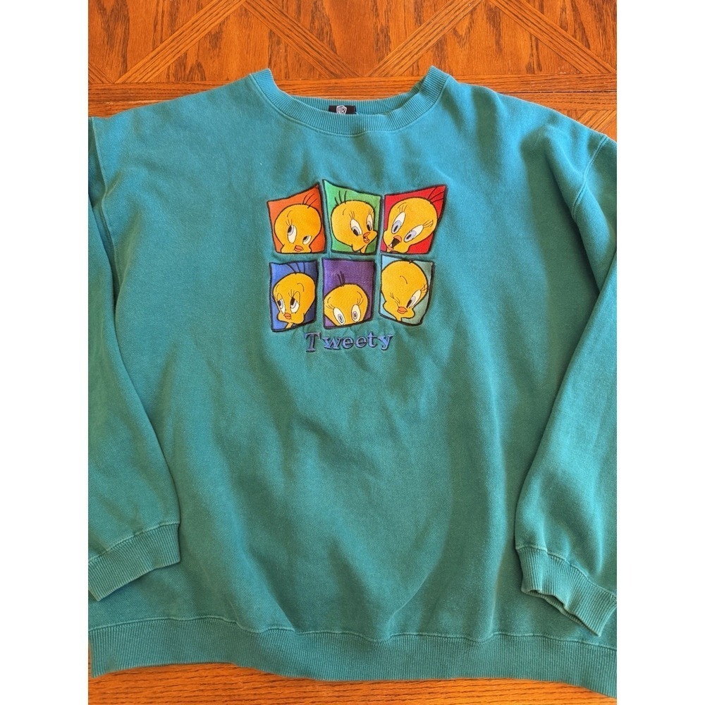 Vintage Tweety Bird Green 90s Sweatshirt Warner Bros Studio Store 1996 Medium